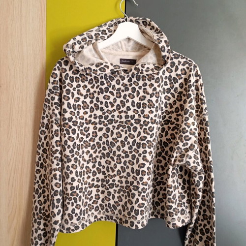 Stradivarius women's sweatshirt used with animal print, size L, beige and brown