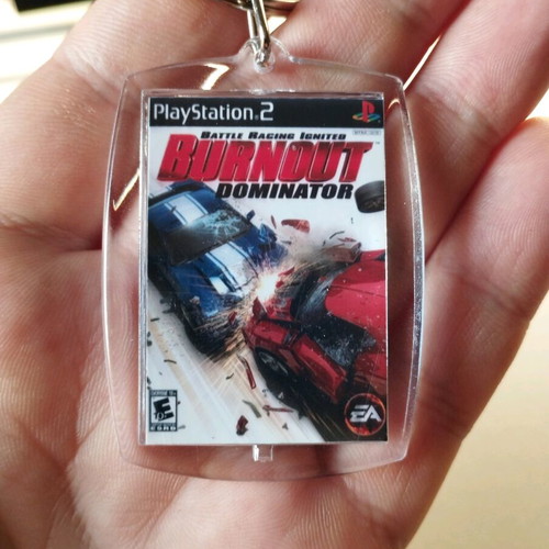 Burnout Dominator PS2 keychain, transparent acrylic