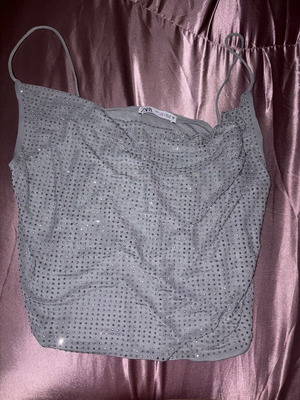 Zara cowl neck top with rhinestone neckline like new, grey, size L