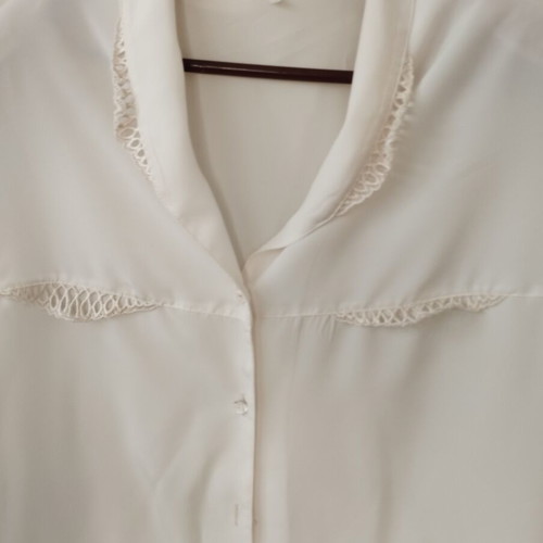 Vintage romantic shirt ecru with shoulder pads and openwork embroidery size XL - XXL like new