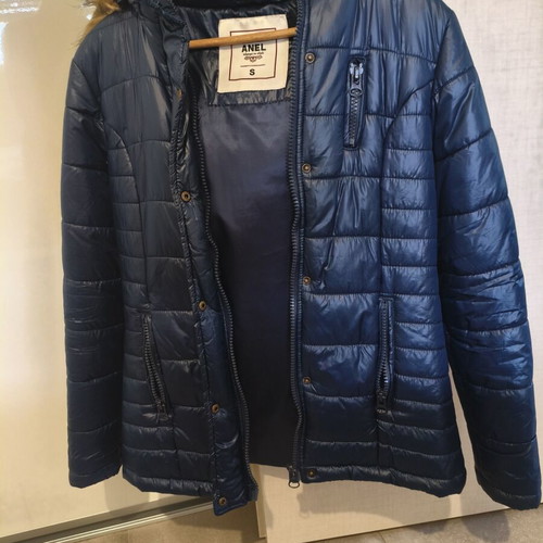 Anel Women's Blue Quilted Puffer Jacket Size S with Hood like new