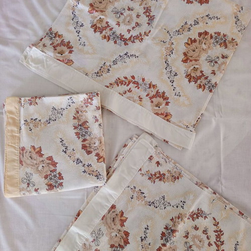 Set of 3 cotton single bed sheets used with beige-brown floral pattern