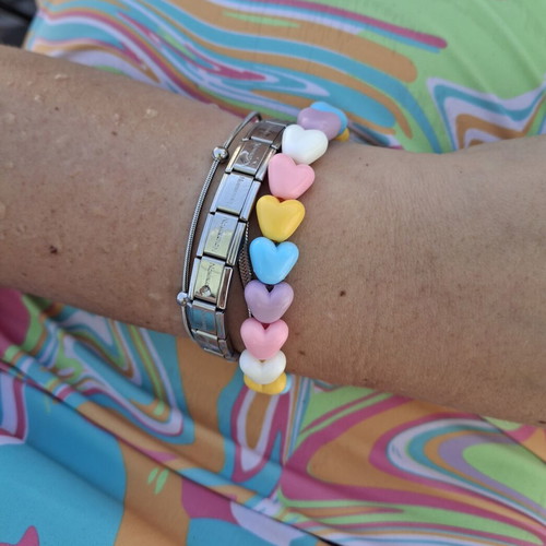 Bracelet with heart beads on elastic fishing line made to order