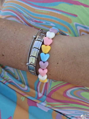 Bracelet with heart beads on elastic fishing line made to order
