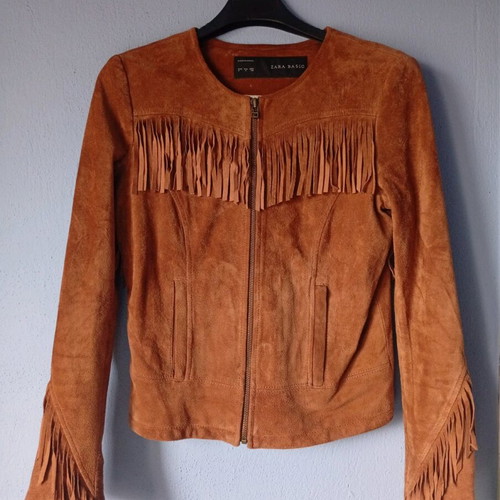 Zara Basic Suede Jacket with fringes brown like new