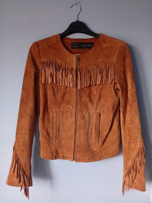 Zara Basic Suede Jacket with fringes brown like new