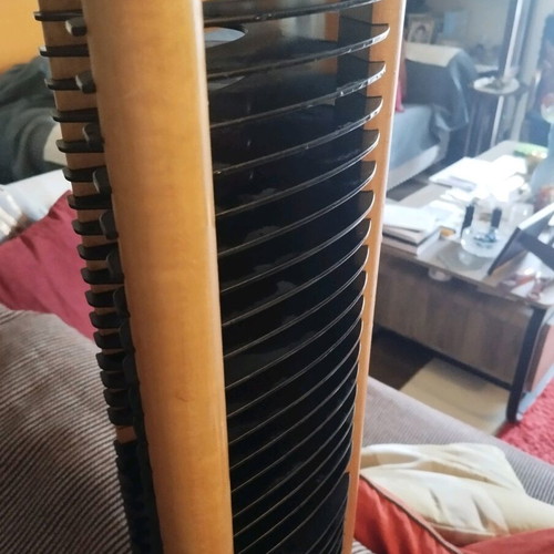 CD rack beige wood with black holders, 30 slots, like new