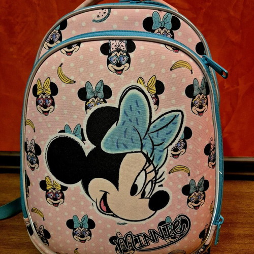 Disney ergonomic backpack used, pink with multiple compartments