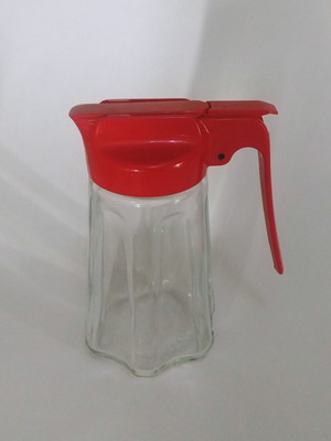 Stoha vintage 1950 syrup dispenser new, glass with red lid