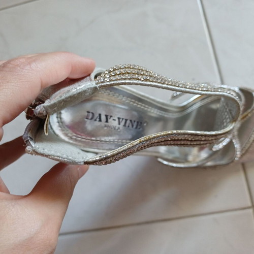 Silver high-heeled sandals, size 37