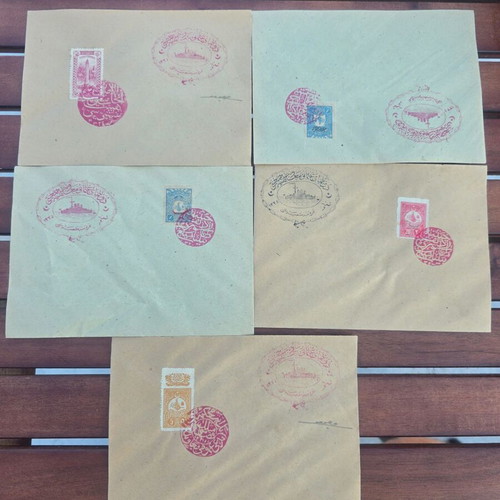 Ottoman Navy League donation envelopes with 1912 stamps, set of 5