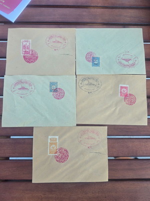 Ottoman Navy League donation envelopes with 1912 stamps, set of 5