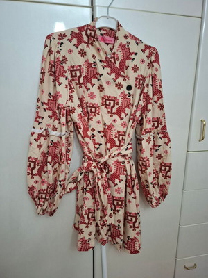 Mini cotton dress Karavan like new, beige with patterns, one size