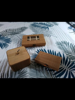 Bamboo storage boxes like new, set of 3 pieces