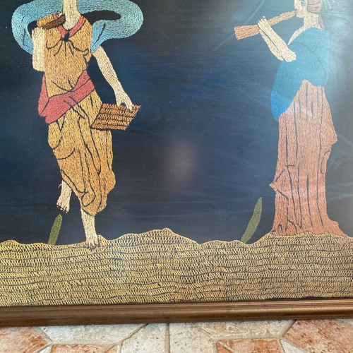Old embroidery with ancient Greek theme used, Muses