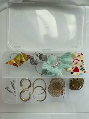 Earrings set used with case, faux and stainless steel
