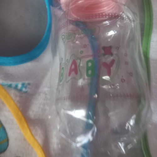Vintage baby feeding bibs with plastic bottle gift