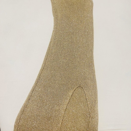 Midi dress with gold thread used, beige and gold