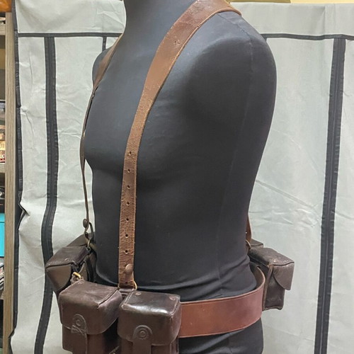 Greek Army Soldier Equipment 1917-1941 Used Y Strap Belt and 3 Manlicher Pouches