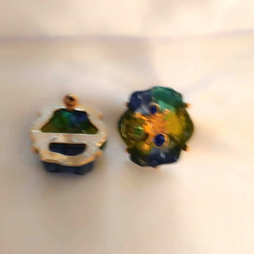 Earrings new blue and green resin flower in gift box