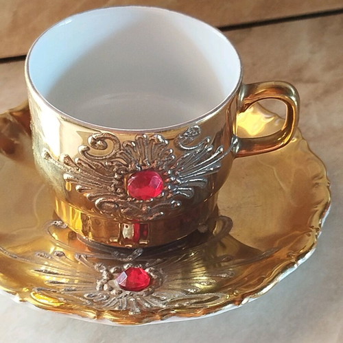 Vintage porcelain tea cup with saucer 1970 used