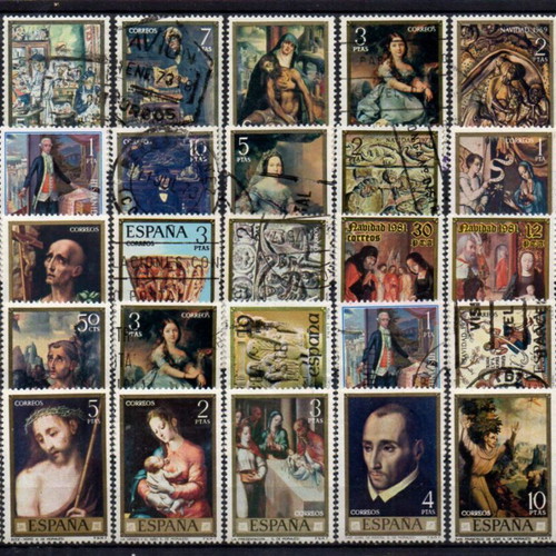 Spain stamps used with paintings of great artists