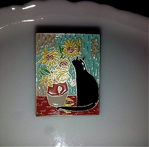 Καρφίτσα φο μπιζού με γάτα σε πίνακα του Βαν Γκογκ