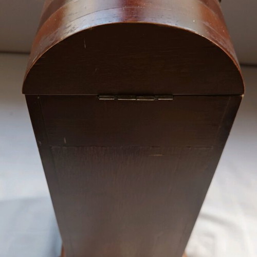 Wooden jewelry box with clock used, brown