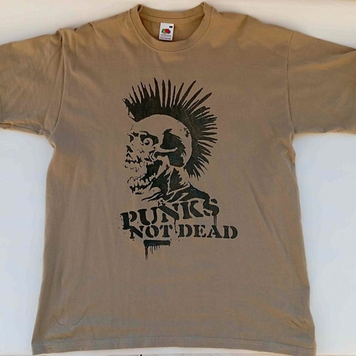 Men's T-shirt Punks Not Dead print, like new, beige, Fruit of the Loom, size L
