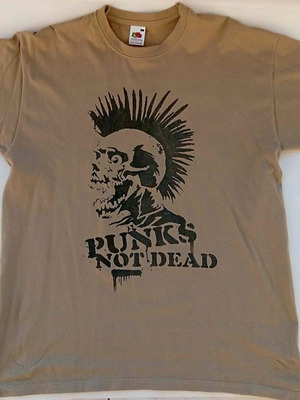 Ανδρικό T-shirt με στάμπα Punks Not Dead, σαν καινούργιο, μπεζ, Fruit of the Loom, μέγεθος L