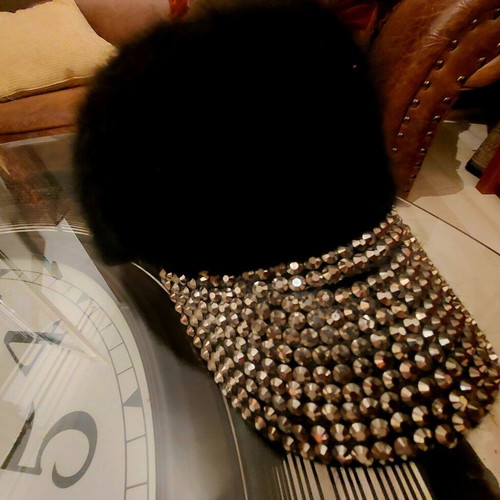 Jockey hat fur with rhinestones like new, black