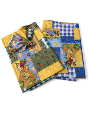 Handmade children's sheet and pillowcase set Village new, cotton