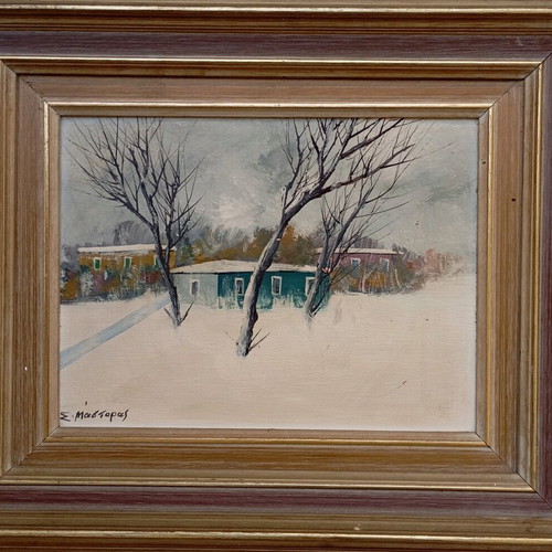 Painting oil painting used snowy landscape by S. Mastoras