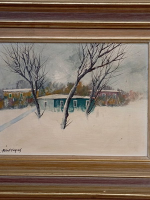 Painting oil painting used snowy landscape by S. Mastoras