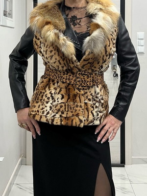 Γούνινο γιλέκο καινούργιο, animal print λεοπάρ με γιακά ρακούν