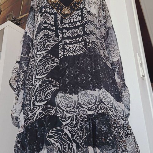 Renato Balestra new short chiffon tunic dress with embroidered sequins and stones