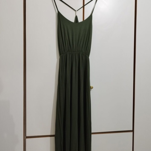Khaki long dress like new, very comfortable and airy, elastic waist