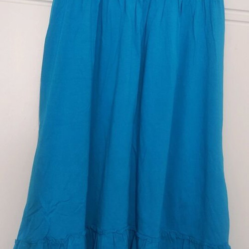 Beach dress blue S/M like new, strapless with pockets and ruffles