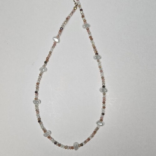 Memories necklace beige gold handmade with glass beads and steel clasp