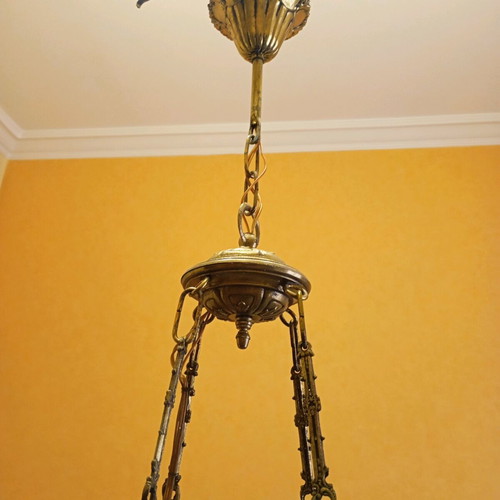 Solid brass chandelier used with crystals and putto figurine