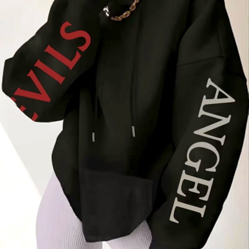 Hoodie Angel Devils women's oversized black new, size M