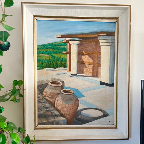 Authentic oil painting Palace of Knossos Crete used