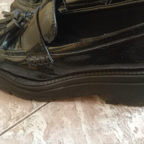 Zara women's loafers black patent leather chunky sole new