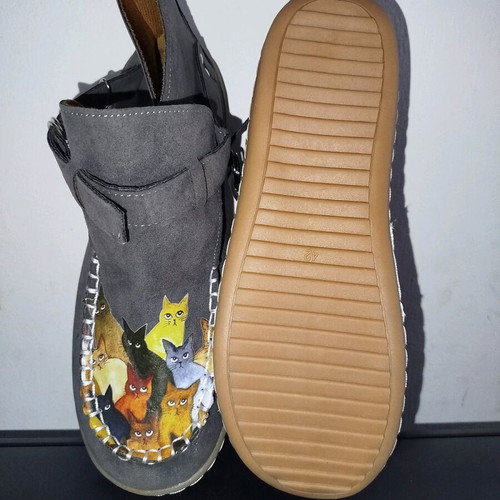 Faseika Grey ankle boots with cats, new, suede-like material