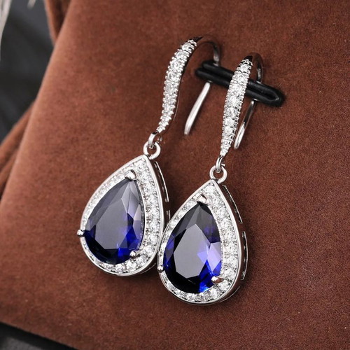 Earrings with Blue Sapphires new, silver plated, classic style