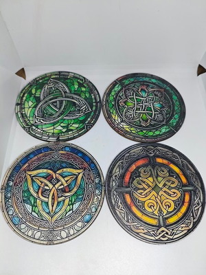 Ξύλινα σουβέρ σετ 6 με κέλτικα σχέδια mandala σαν καινούργιο