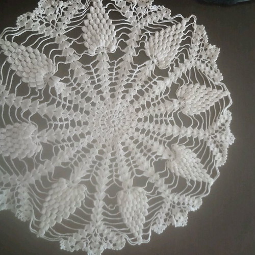Handmade crocheted doily used, round 34×34 cm