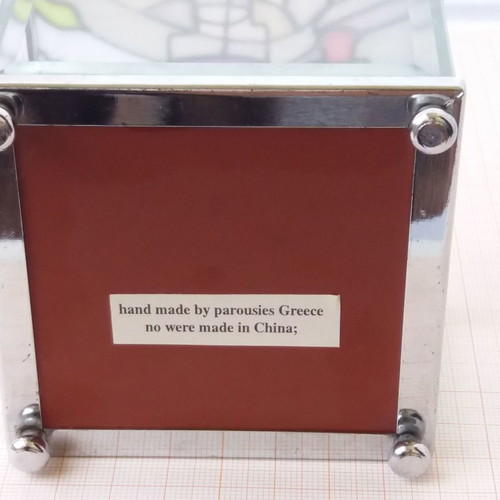 Jewelry box with painted lid, metal and glass