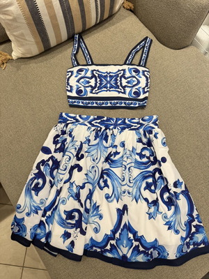 Two-Piece Summer Set new, blue and white, fits M
