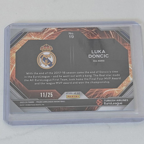 Luka Doncic Real Madrid Panini Prizm Fireworks card numbered 25